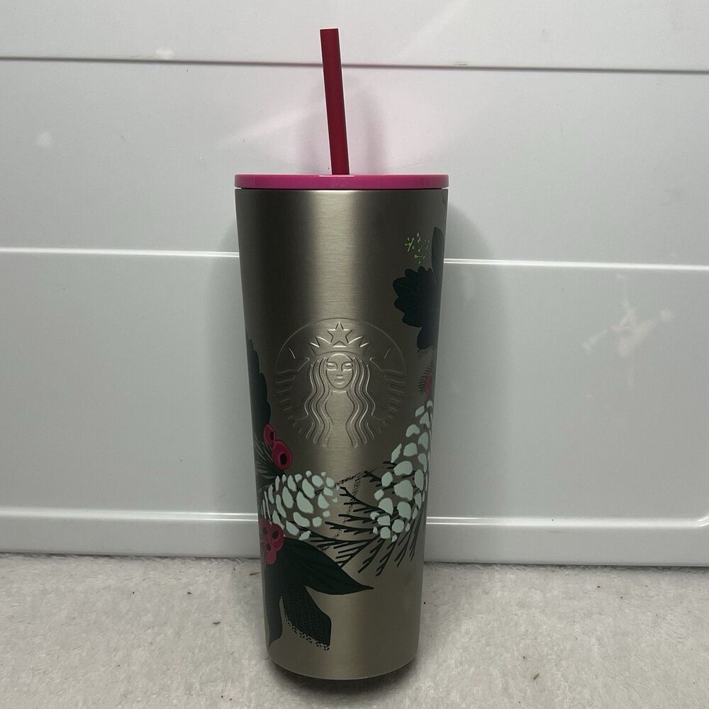 Starbucks Coffee 2021 Holiday Tumbler Stainless Pine Design Venti 24oz New